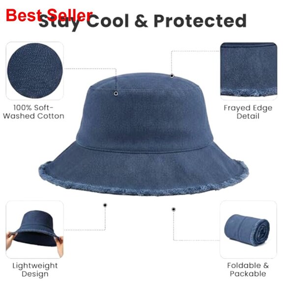 Soft Washed Cotton Bucket Hat with Frayed Edge, Foldable Sun Hat main image 5